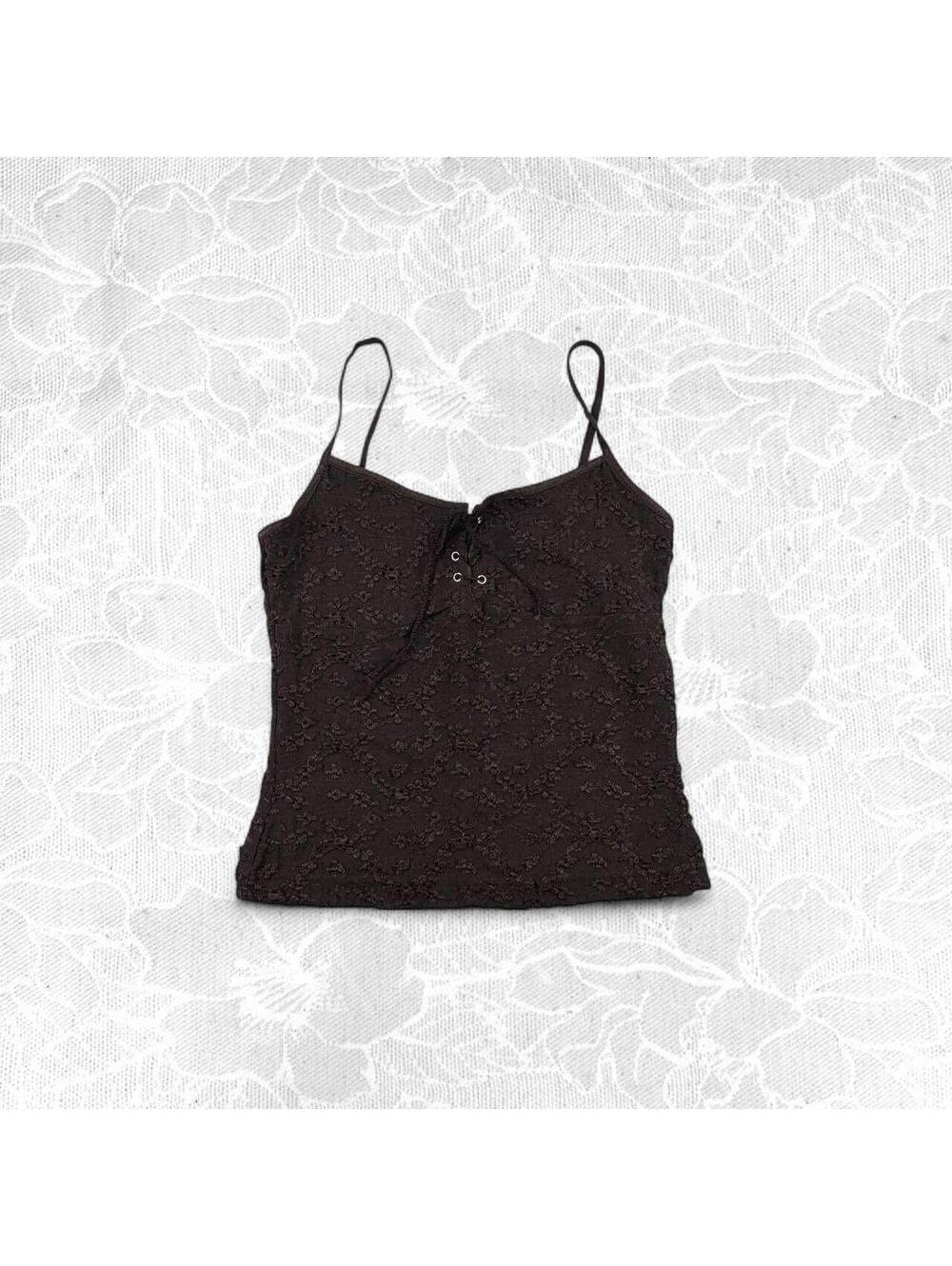 XOXO Y2K  Brown Eyelet Spaghetti Strap Tank Top - Small